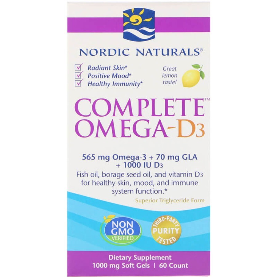 Комплекс Омега-D3, Лимон, 1000 мг, Nordic Naturals, 60 гелевых капсул: ціни та характеристики