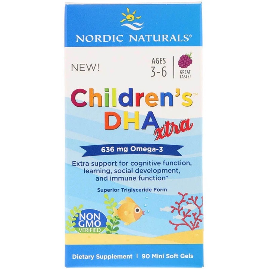 Рыбий Жир (ДГК) Для Детей, (3-6 Лет), 636 мг, Ягодный вкус, Children's DHA Xtra, Nordic Naturals, 90 Мини Капсул: цены и характеристики