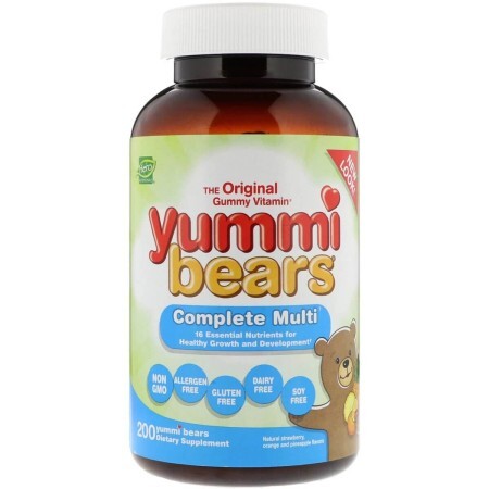 Мультивитаминный комплекс для детей, натуральные вкусы клубники, апельсина и ананаса, Yummi Bears, Hero Nutritional Products, 200 вкусных жевательных мишек.
