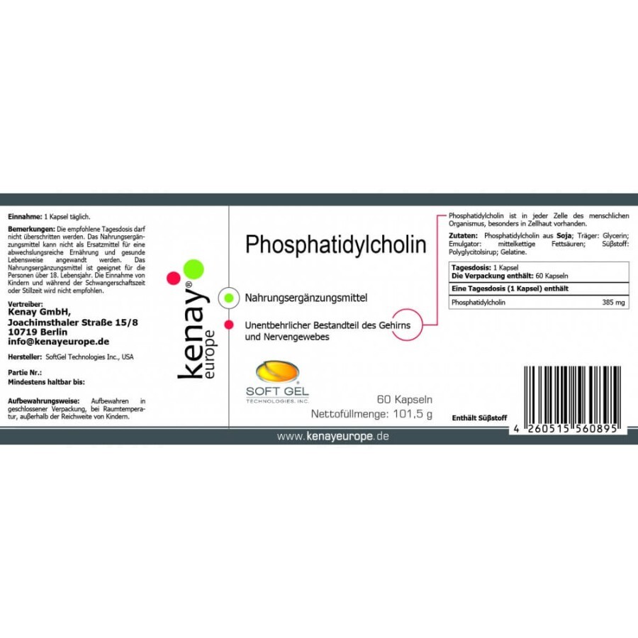 Фосфатидилхолин Phosphatidyl Cholin KenayAG капсулы №60 во флак. : цены и характеристики