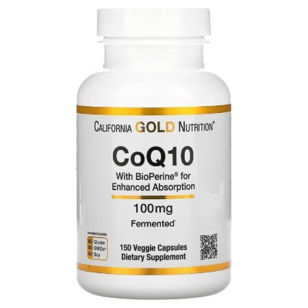 Коэнзим Q10 USP с Биоперином, 100 мг, CoQ10 USP with Bioperine, California Gold Nutrition, 150 вегетарианских капсул
