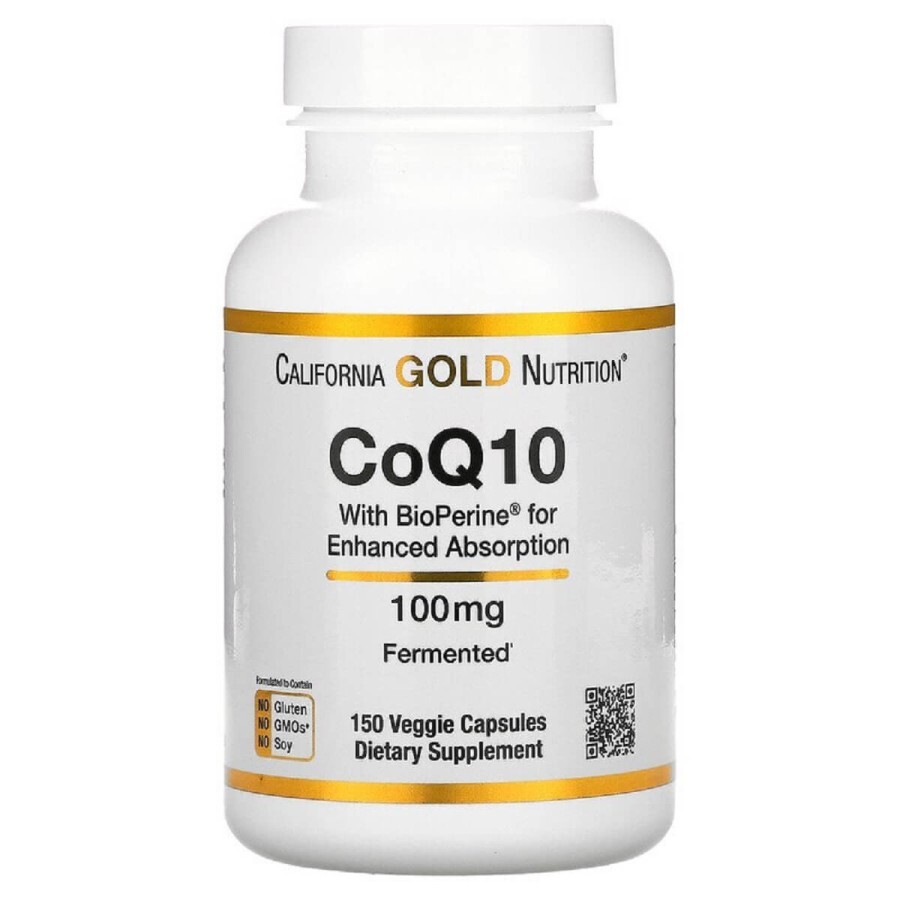 Коензим Q10 USP із Біоперином, 100 мг, CoQ10 USP with Bioperine, California Gold Nutrition, 150 вегетаріанських капсул: ціни та характеристики