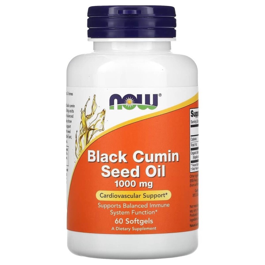 Олія насіння чорного кмину, 1000 мг, Black Cumin Seed Oil, Now Foods, 60 гелевих капсул: ціни та характеристики