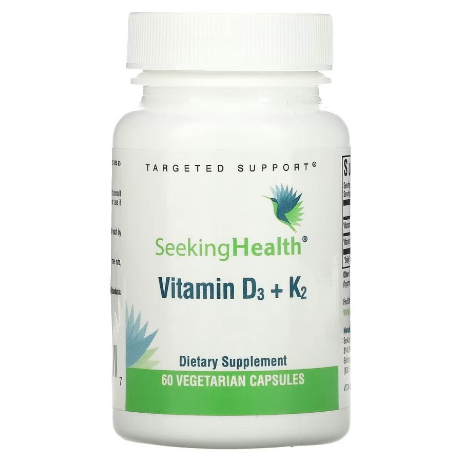 Вітамін D3+K2, 5000 МО та 100 мкг, Vitamin D3+K2, Seeking Health, 60 вегетаріанських капсул: ціни та характеристики