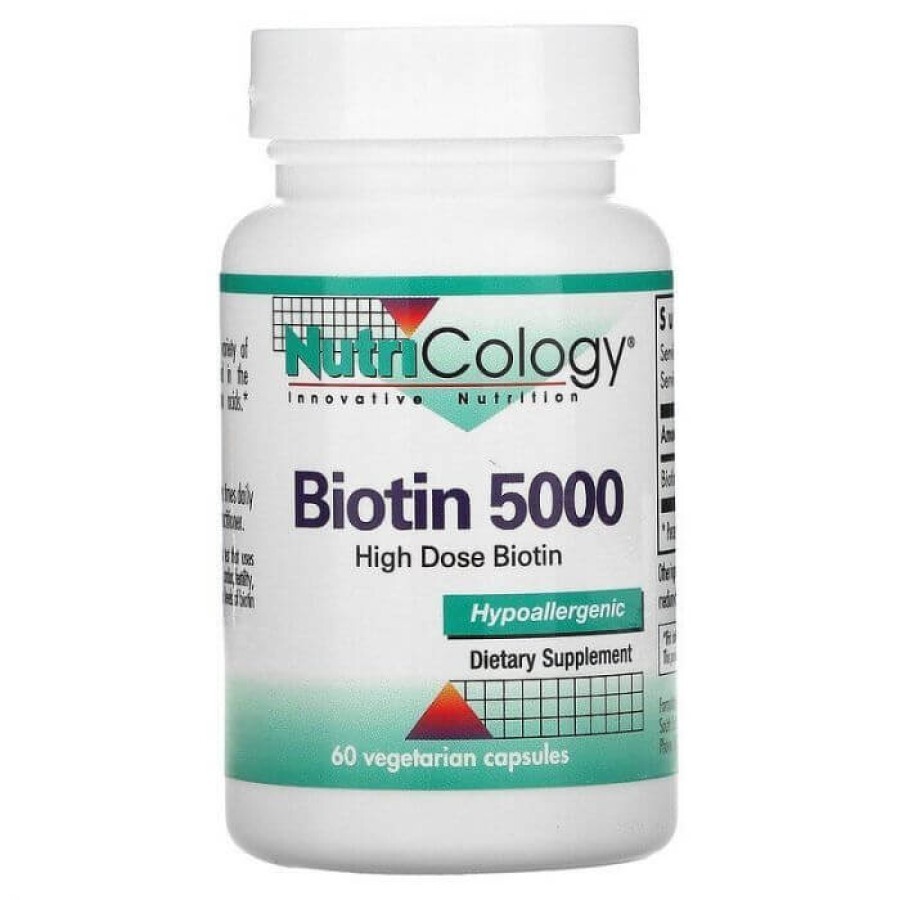Біотин 5000 мкг, Biotin 5000, Nutricology, 60 вегетаріанських капсул: ціни та характеристики