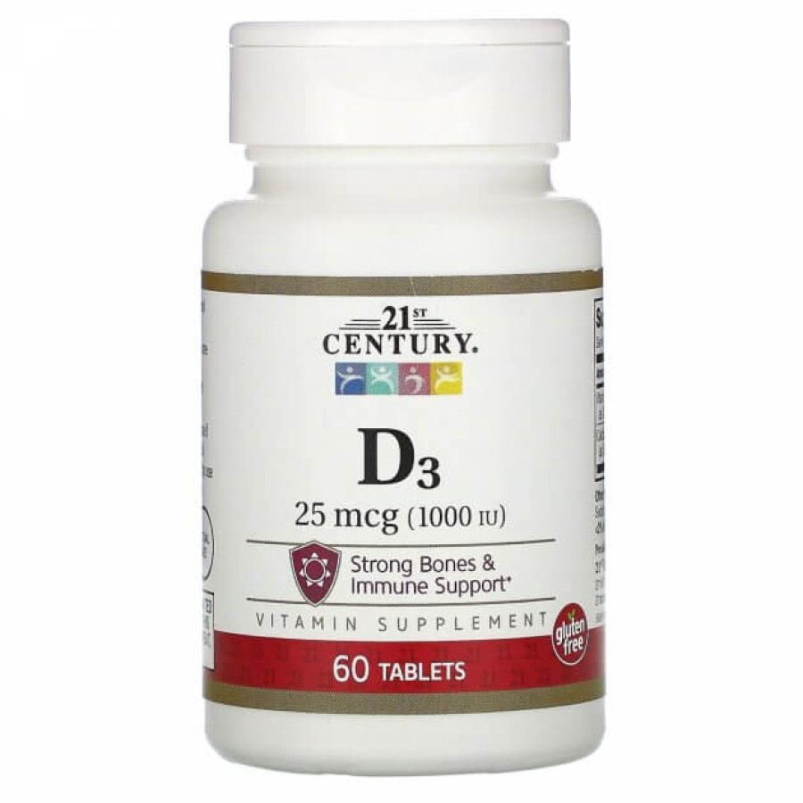 Витамин D3 1000 МЕ, Vitamin D3, 21st Century, 60 таблеток: цены и характеристики
