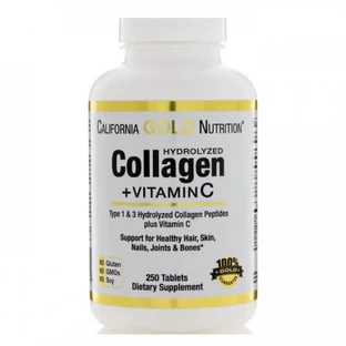 Колаген Гідролізовані пептиди + Вітамін С, Hydrolyzed Collagen Peptides + Vitamin C, Type I & III, California Gold Nutrition, 250 таблеток