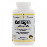 Колаген Гідролізовані пептиди + Вітамін С, Hydrolyzed Collagen Peptides + Vitamin C, Type I & III, California Gold Nutrition, 250 таблеток