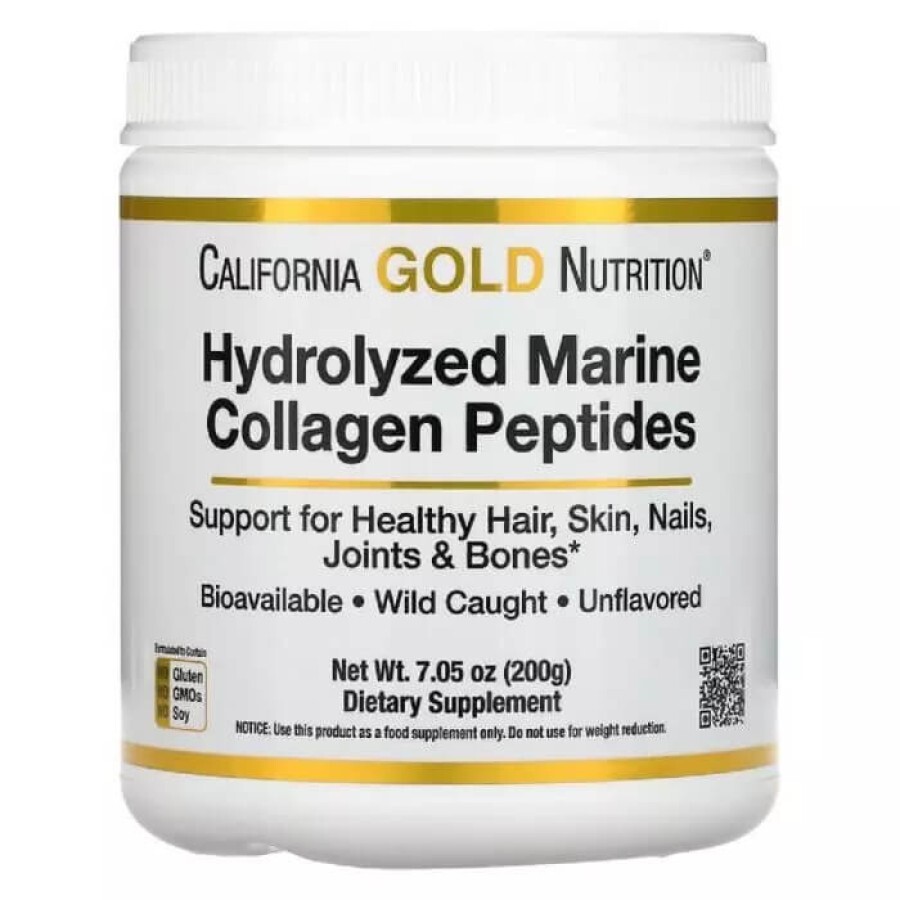 Морський Колаген Гідролізовані пептиди, без ароматизаторів, Hydrolyzed Marine Collagen Peptides, California Gold Nutrition, 200 г: ціни та характеристики