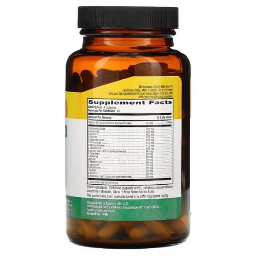 Комплекс Аминокислот с Витамином B6, Max-Amino Caps, Country Life, 180 вегетарианских капсул: цены и характеристики