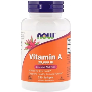 Вітамін А, Vitamin A, Now Foods 25,000 МО, 250 желатинових капсул