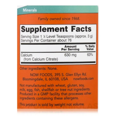 Цитрат кальцію в порошку, Calcium Citrate, Pure Powder, NOW Foods, 227 гр: ціни та характеристики