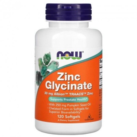 Глицинат цинка, Zinc Glycinate, Now Foods, 120 гелевых капсул