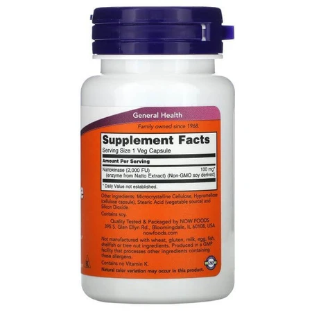 Наттокиназа, 100 мг, Nattokinase, Now Foods, 60 вегетарианских капсул: цены и характеристики