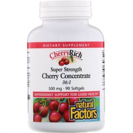 Вишневый концентрат 500 мг, Cherry Concentrate, Natural Factors, 90 гелевых капсул
