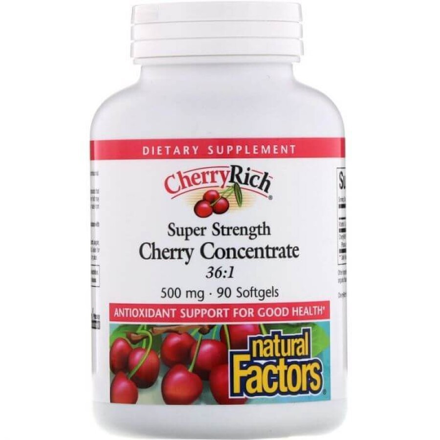Вишневий концентрат 500 мг, Cherry Concentrate, Natural Factors, 90 гелевих капсул: ціни та характеристики