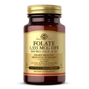 Фолиевая Кислота (В9), Folic Acid, 800 мкг, Solgar, 100 растительных капсул