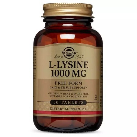 Лізин 1000 мг, L-Lysine, Solgar, 50 таблеток