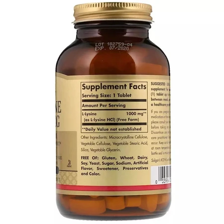 Лізин 1000 мг, L-Lysine, Solgar, 50 таблеток: ціни та характеристики
