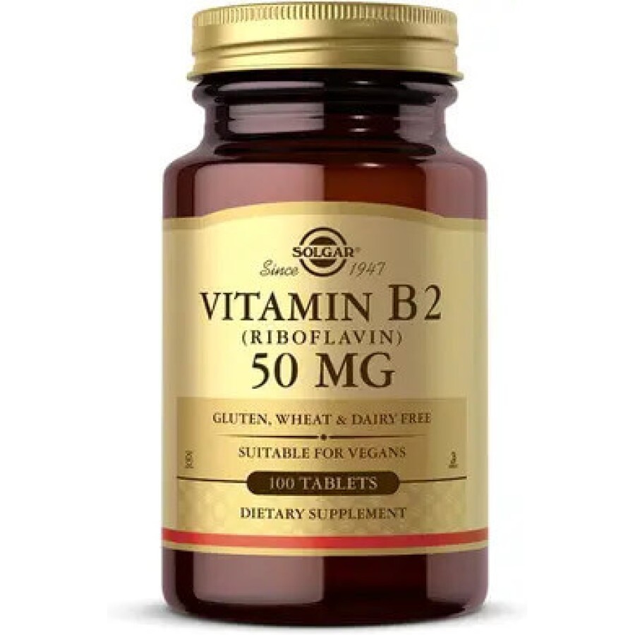 Витамин B2 (рибофлавин), Vitamin B2 (Riboflavin), 50 мг, Solgar, 100 таблеток: цены и характеристики