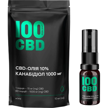 CBD-олія 10%, спрей оральний, 60 доз, 10 мл у скляному флаконі, м’ята: ціни та характеристики