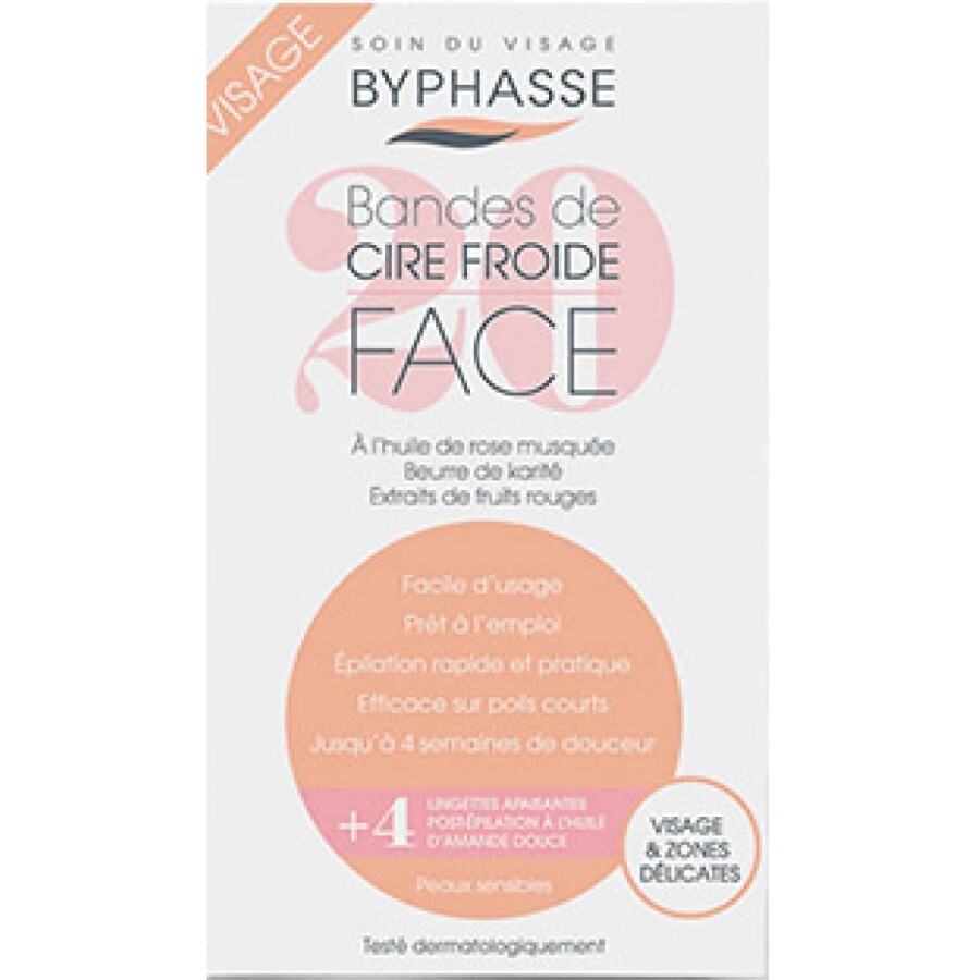 Смужки для депіляції обличчя та делікатних зон BYPHASSE для чутливої ​​шкіри 20 шт.: ціни та характеристики