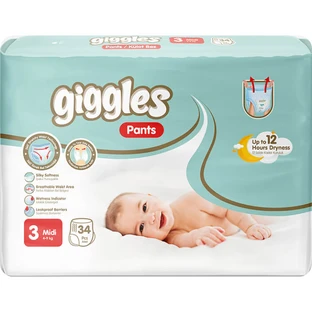 Подгузники-трусики детские Giggles midi 5-9 кг 34 шт
