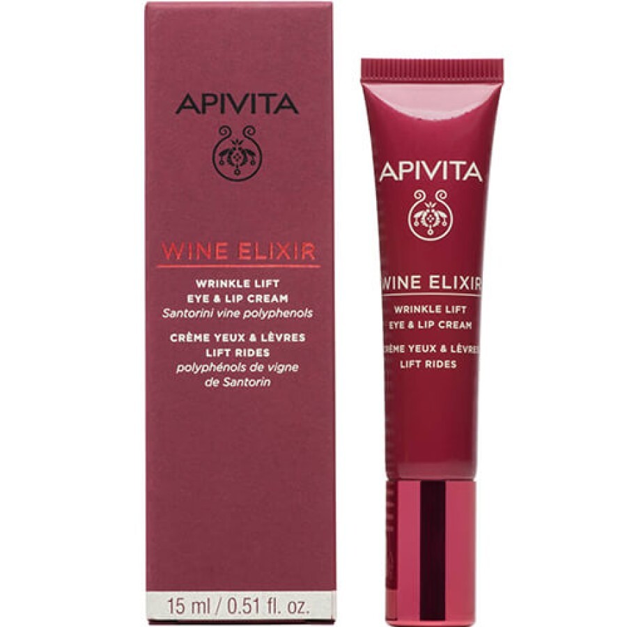 Крем-ліфтинг для губ і шкіри навколо очей APIVITA WINE ELIXIR проти зморшок 15 мл: ціни та характеристики