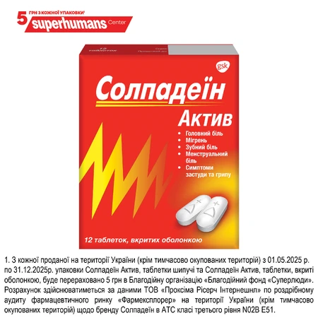Солпадеин Актив табл. п/о блистер №12: цены и характеристики
