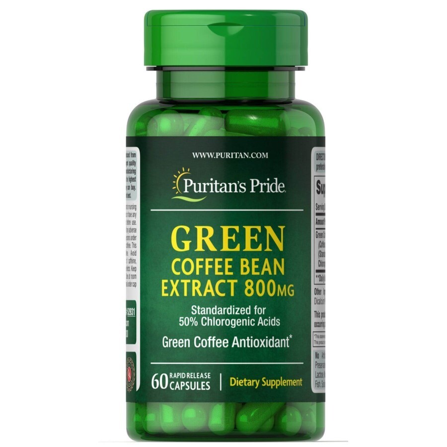 Зеленый кофе, Green Coffee Bean, Puritan's Pride, 800 мг, 60 капсул: цены и характеристики