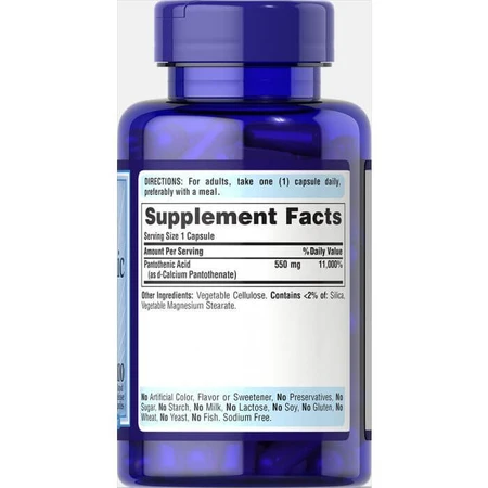 Пантотеновая кислота, Pantothenic Acid, Puritan's Pride, 550 мг, 100 капсул: цены и характеристики