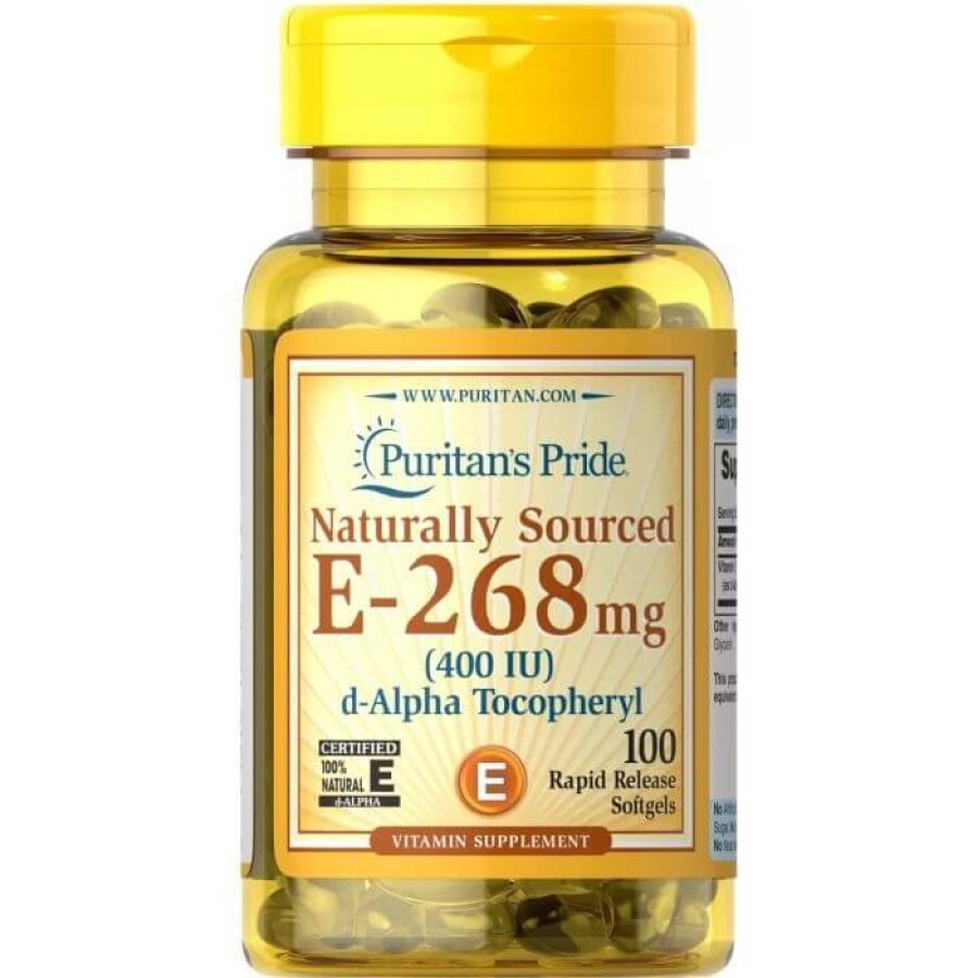 Вітамін Е, Vitamin E, Puritan's Pride, натуральний, 400 МЕ, 100 гелевих капсул: ціни та характеристики