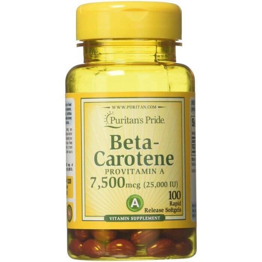 Бета-каротин, Beta-Carotene, Puritan's Pride, 7500 мкг, 100 гелевых капсул: цены и характеристики