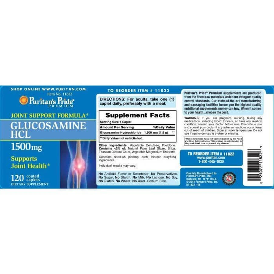 Глюкозамин, Glucosamine, Puritan's Pride, 1500 мг, 120 капсул: цены и характеристики