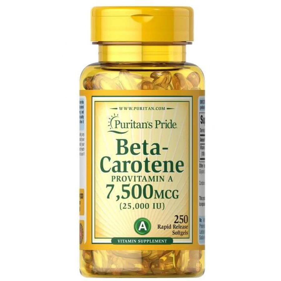 Бета-каротин, Beta-Carotene, Puritan's Pride, 7500 мкг (25000 МЕ), 250 гелевых капсул: цены и характеристики