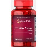 Яблочный уксус, Apple Cider Vinegar, Puritan's Pride, 600 мг, 200 таблеток