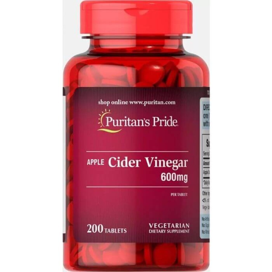 Яблочный уксус, Apple Cider Vinegar, Puritan's Pride, 600 мг, 200 таблеток: цены и характеристики