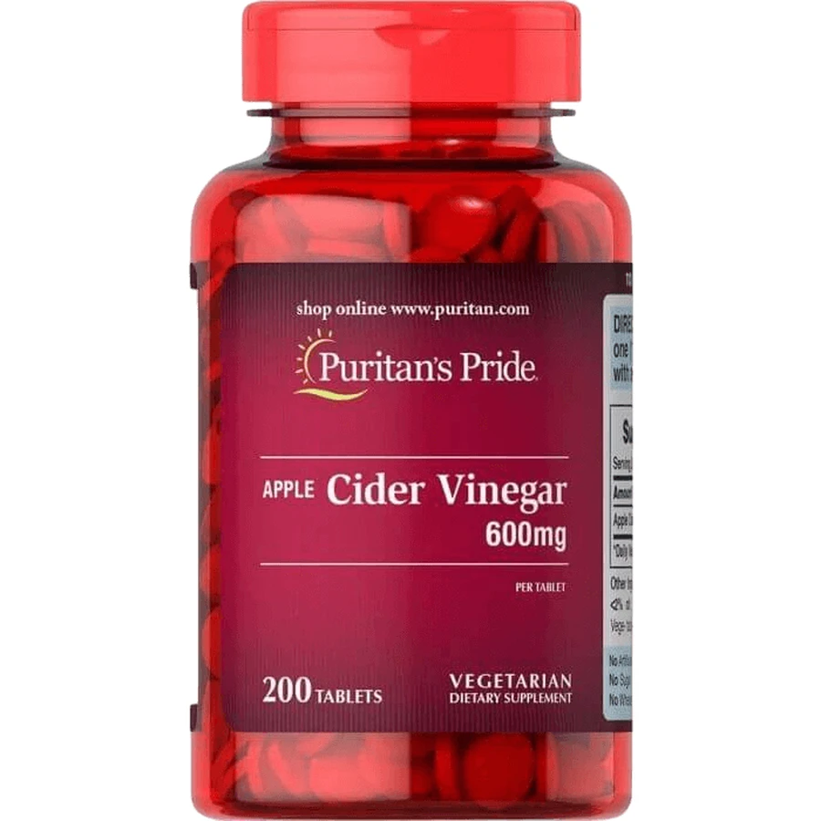 Яблучний оцет, Apple Cider Vinegar, Puritan's Pride, 600 мг, 200 таблеток: ціни та характеристики