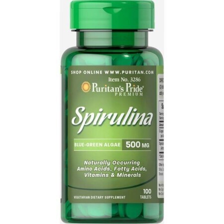 Спирулина, Spirulina, Puritan's Pride, 500 мг, 100 таблеток