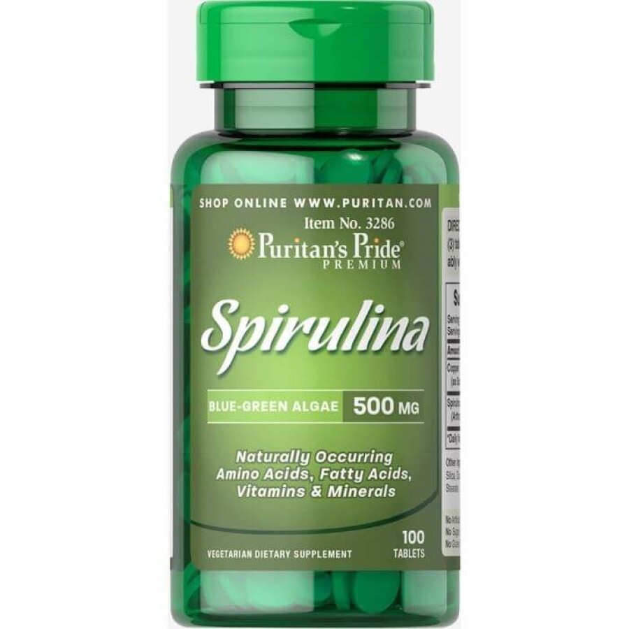 Спіруліна, Spirulina, Puritan's Pride, 500 мг, 100 таблеток: ціни та характеристики