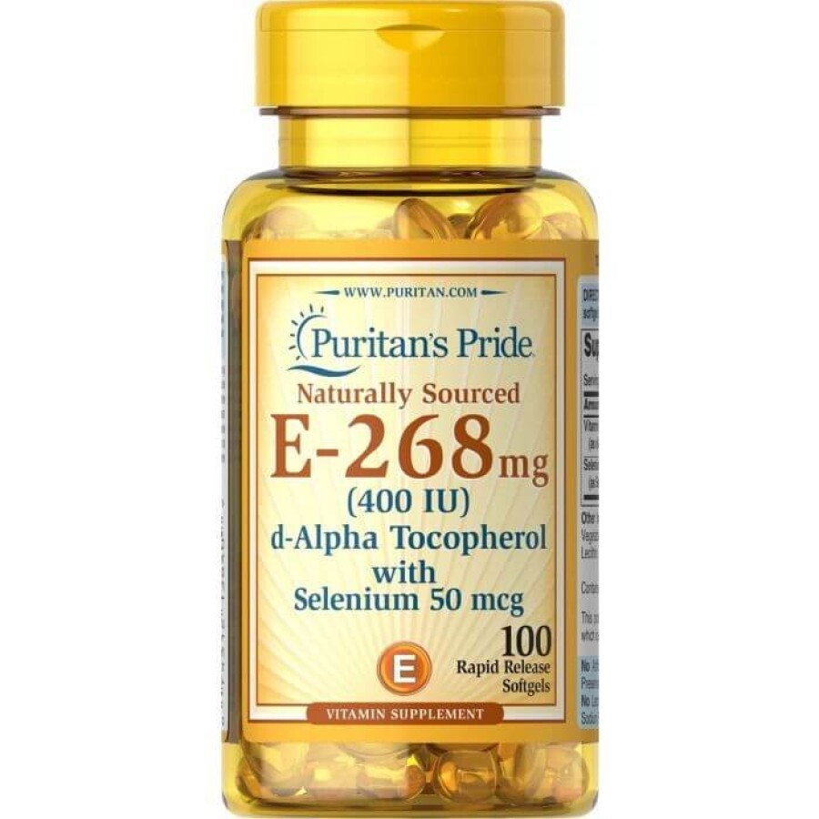 Вітамін Е з селеном, Vitamin E, Puritan's Pride, 400 МО, натуральний, 100 гелевих капсул: ціни та характеристики
