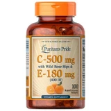 Витамин С и Е с шиповником, Vitamin C & E, Puritan's Pride, 500 мг/400 МЕ, 100 гелевых капсул