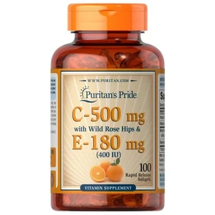 Вітамін C і Е з шипшиною, Vitamin C & E, Puritan's Pride, 500 мг / 400 МО, 100 гелевих капсул