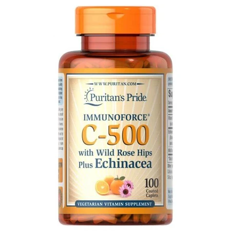 Вітамін C з шипшиною і ехінацеєю, Vitamin C-500, Puritan's Pride, 500 мг, 100 каплет: ціни та характеристики