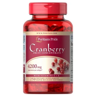 Клюква с витаминами С и Е, Cranberry Fruit Concentrate, Puritan's Pride, фруктовый концентрат, 4200 мг, 250 гелевых капсул