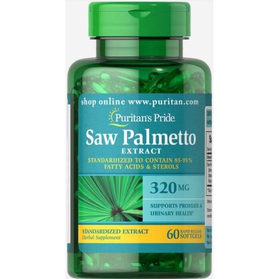 Со Пальметто, Saw Palmetto, Puritan's Pride, стандартизований екстракт, 320 мг, 60 гелевих капсул: ціни та характеристики