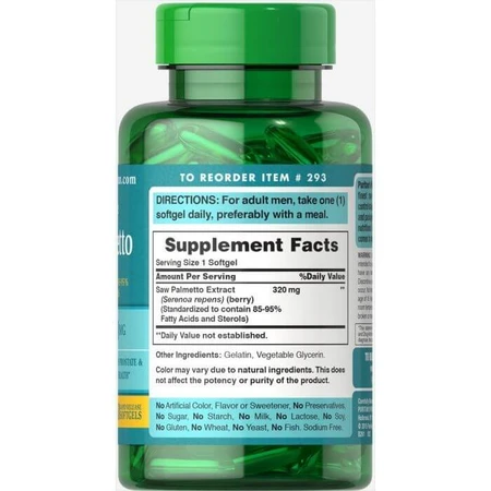 Со Пальметто, Saw Palmetto, Puritan's Pride, стандартизований екстракт, 320 мг, 60 гелевих капсул: ціни та характеристики