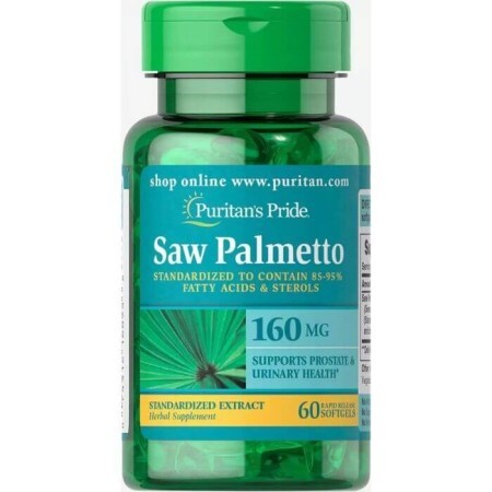Со Пальметто, Saw Palmetto, Puritan's Pride, стандартизированный экстракт, 160 мг, 60 гелевых капсул