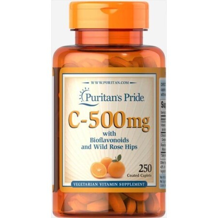 Витамин С с биофлавоноидами, Vitamin C, Puritan's Pride, шиповник, 500 мг, 250 капсул