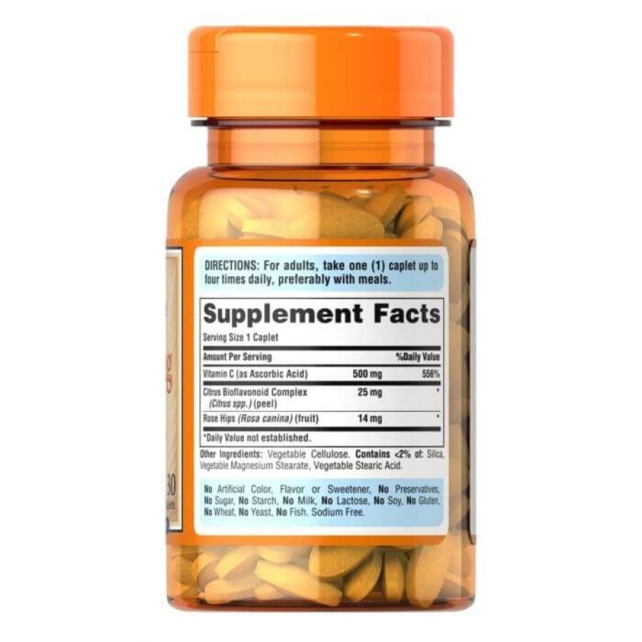 Вітамін С з біофлавоноїдами і шипшиною, Vitamin C, Puritan's Pride, 500 мг, 30 капсул: ціни та характеристики